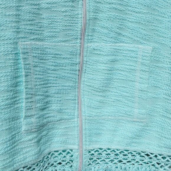 MULTIPLES Mint Green Hoodie Zip Jacket Kangaroo Pocket Fringe Medium - Picture 5 of 8